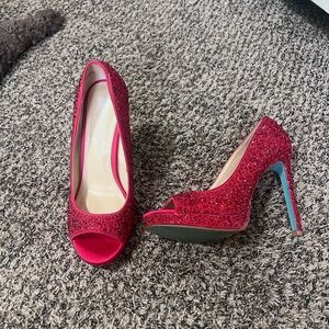 Betsey Johnson Glittering Pink Peep-Toe Heels